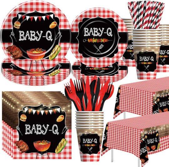 Citrus; Baby Q Baby Shower Decorations Tableware - BBQ Baby Shower Decorations, Party Supplies | Serve 24(Red); Category:Baby Shower & Gender Reveal; Image:1